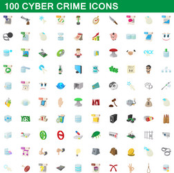 100 cyber crime icons set cartoon style vector