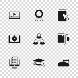 set graduation cap with cursor electronic book vector image