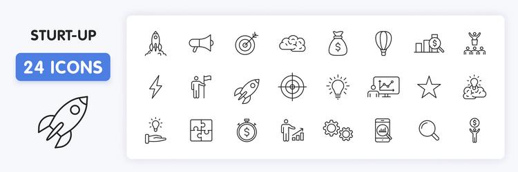 Set of 24 start up web icons in line style vector