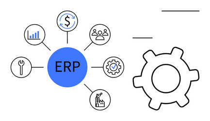 erp system workflow with key functions linked vector image