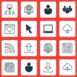 Set of 16 internet icons includes wifi save data vector