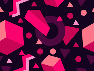 seamless pattern with 3d geometric shapes in 80s vector image