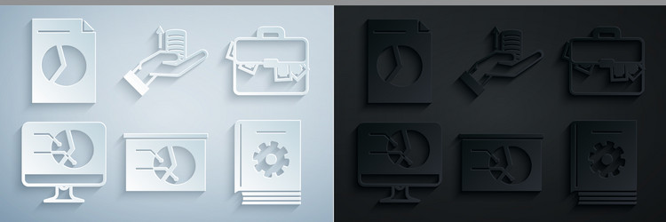 Set board with graph chart briefcase and money vector