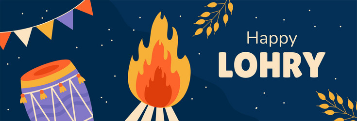 Happy lohri festival day horizontal banner flat vector