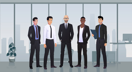 Team of businessmen characters in office wearing vector