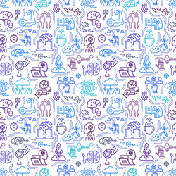 A seamless pattern robotics icons computers vector