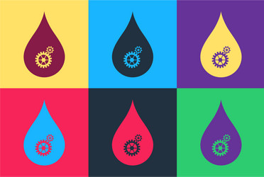 Pop art drop with gears icon isolated on color vector