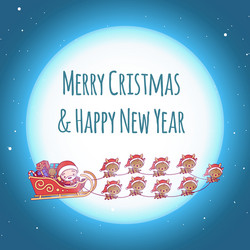 Cute Santa Sleigh with Deer Vector Image