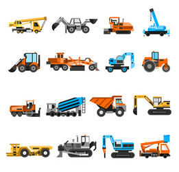 Construction machines icons set vector