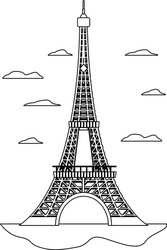 Line eiffel tower structure and nice clouds vector