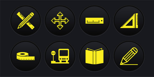 set tape measure triangular ruler bus stop open vector image