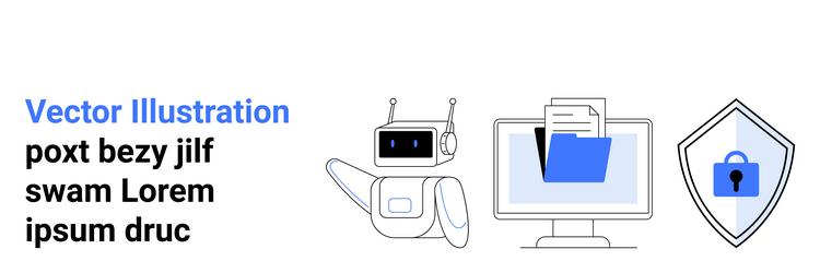 robot computer folder and shield symbolizing vector image