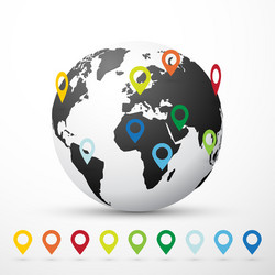 Globe world map with pin pointer location vector