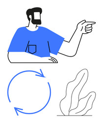 man pointing with confidence beside a cycle vector image