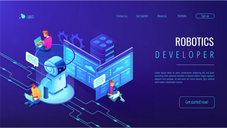 robotics developer isometric 3d landing page vector image