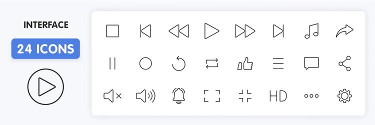 set of 24 interface web icons in line style vector