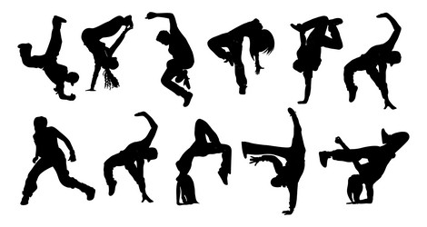 Set of break dancer silhouettes isolated vector