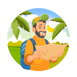 Tourist male character holding a map vector