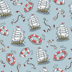 Nautical Boat Sketch Pattern Vector Image
