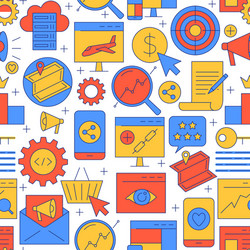 bright seo seamless pattern in line style vector image
