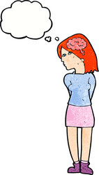 cartoon brainy woman with thought bubble vector