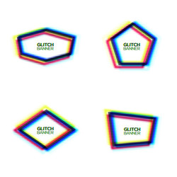 Glitch frame set pentagon hexagon rhombus polygon vector