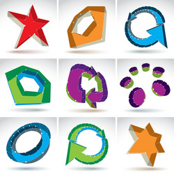 set of 3d mesh colorful abstract objects isolated vector image