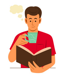 man thinking idea while enjoy reading and drinking vector