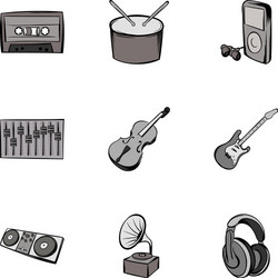 Playing song icons set gray monochrome style vector