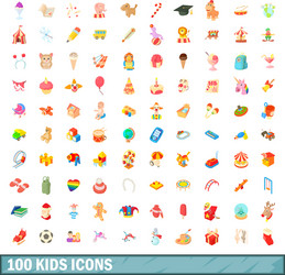 100 kids icons set cartoon style vector