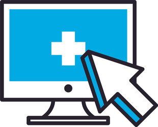 computer with cross and cursor fill style icon vector