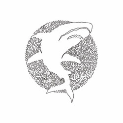 Continuous curve one line drawing of shark vector