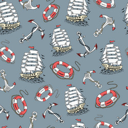 Nautical Boat Sketch Pattern Vector Image