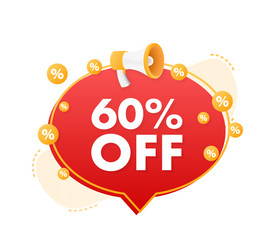 60 percent off sale discount banner with megaphone vector