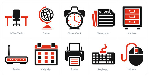 a set of 10 business icons as office table globe vector image