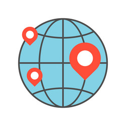 Pin on globe location or branch of business icon vector