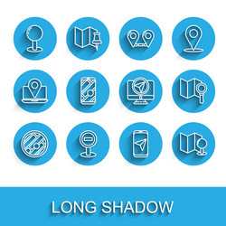 set line folded map with location stop sign push vector image