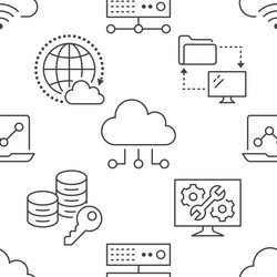 Cloud data storage seamless pattern with line vector