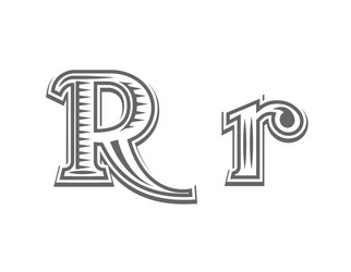 Font tattoo engraving letter r vector