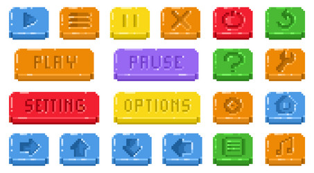 pixel menu buttons retro video game interface vector image