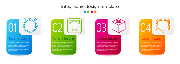 Set line circle with bezier curve text isometric vector