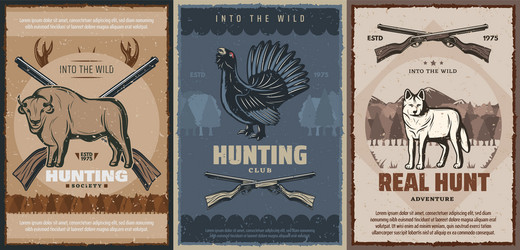 wolf buffalo grouse hunting animals hunter guns Vector Image