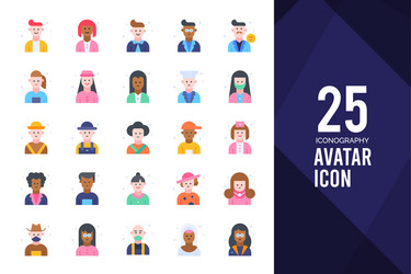 25 avatar flat icon pack Royalty Free Vector Image