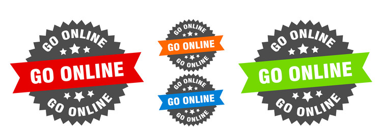 Go online sign round ribbon label set seal vector