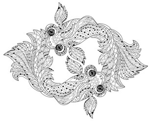 entangle stylized floral china fish doodle Vector Image
