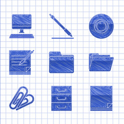 set document folder drawer with documents file vector image