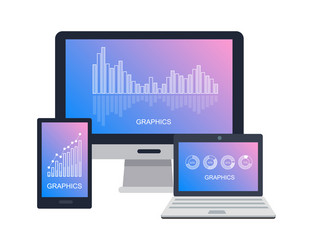 devices icon with graphics on screen flat vector image