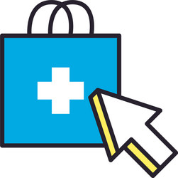 Bag with cross and cursor fill style icon vector