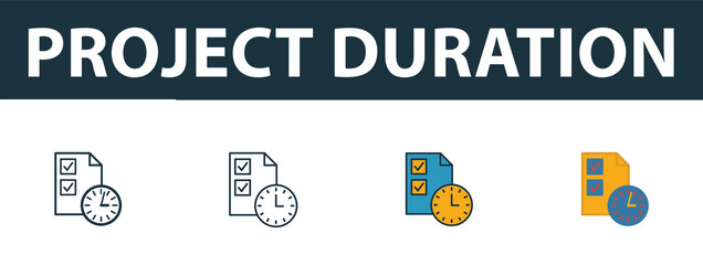 project duration icon set four simple symbols vector image