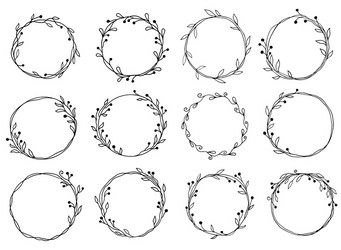 Hand drawn set circle floral frame vector